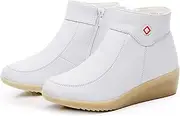 [EFTCAL] Women's Leather High Top Nursing Shoes Fur Lining Air Cushion Side Zipper Booties with Arch Support Lightweight Comfort Non-Slip Work Shoes Healthcare Professional Nursing