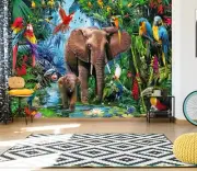 3D Parrot Elephant K1199 Wallpaper Mural Self-adhesive Removable Sticker Panda