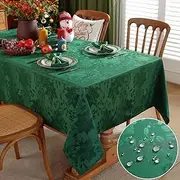 SASTYBALE Rectangle Christmas Table Cloths, Green Jacquard Tablecloth 60 x 102 Inch with Poinsettia Floral Pattern, Wrinkle Free Damask Fabric Table Cover for Winter, Xmas & New Year Dinner Tabletop