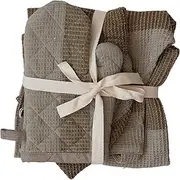 [Creative Co-Op] Cotton Child, Chef Hat, and Oven Mitt, Set of 3 Pieces, Beige and Grey Apron, Standard, Green