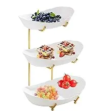 Fruit Bowl Basket for Kitchen Counter | 3 Tier Design Fruit Holder Multi-Layer Serving Tray,Decorative Acrylic Dessert Tray, Serving Bowls with Metal Stand for Cake Dessert