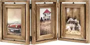 4x6 Picture Frame Rustic Wood Hinged Folding Triple Picture Frames Collage, Double-Sided Display Rotatable High Definition Glass Photo Frame for Home TableTop(Carbonized Black)