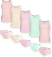 [SAMILY] Briefs Set (Size: 98-140) (3-10 Years) Top and Briefs for Girls Undershirts 100% Cotton Heart Pattern Pack of 5 Briefs and 5 Vests Essentials