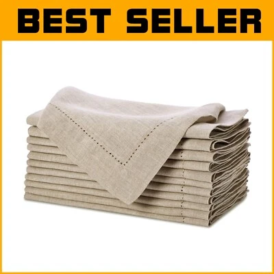 Natural Color Linen Dinner Napkins - 18x18 Elegant Cloth Napkins (Set of 12)