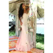 $650 Sherri Hill Strapless Beaded Illusion Maxi Gown Dress Peach US 8 NWT 50001