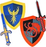 SENSORY4U Foam Sword and Shield Set Toy for Kids - Pretend Play Weapons - Knight and Dragon Light Versus Dark