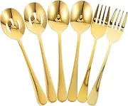 TOPPERFUN 6pcs Set Gold Serving Utensil Set Elegant Stainless Steel Spoons Forks for Buffets Weddings Parties Versatile Tableware for Effortless Self Serving