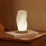 Table Bedside Lamp with Woodbase, Button Control Night Light for Bedroom, Dimmable Nightstand Lamp with PLA Lampshade for Living Room, Kids Room, College Dorm, Office