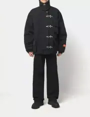 $1470 Heron Preston Men's Black Toggle Fastening Canvas Jacket Size L