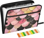Quteprint 13 Pockets Expanding File Folder with Zipper Closure, Pink Black Mermaid Scales Accordion File Folder with Sticky Labels, Letter Size A4 Papers Expandable File Document Organizer