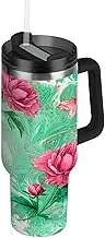 RPLIFE Tumbler with Lid and Straw 30 Oz, Stainless Steel Insulated Tumbler for Men Women Travel, Peonies Butterflies Floral
