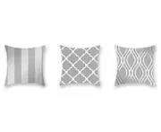 3Pcs Silver Gray Geometric Peach-Skin Pillow Holder Bus Office Pillow Cushion Cover - 3