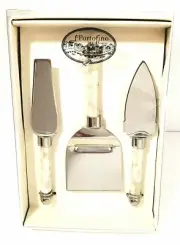 PORTOFINO HOME Natural Beige White Marble Handle 3 Piece Cheese Slicer Knife Set