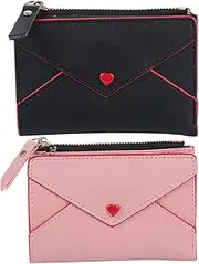 [ROMISBABA] Ladies Clutch Heart Embroidery Small Leather Wallet for Women Zipper Closure Compact Stylish Cardholder