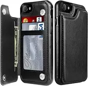 LETO iPhone SE 2020 Case,iPhone 8 Case,iPhone 7 Wallet Case,Luxury Leather Flip Folio Case with Built-in Card Slots and Kickstand,Protective Phone Case for iPhone 7/8/SE 2020 Black