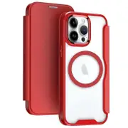 For iPhone 13 MagSafe RFID Blocking Adsorption Flip Leather Phone Case - Red