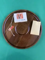 Vermillion Real Walnut Round Hor d'oeuvres Tidbit Serving Tray VTG MCM NOS NEW