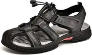[BMMMOPGOKPOSA] Men's Casual Sandals, Leather Outdoor Beach Sandals, Indoor Comfortable Baotou Fisherman Sandals for Beach Hiking (Black 41)