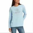Ellen Tracy Women's Light Blue Let It Snow Long Sleeve Top Size LARGE