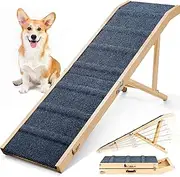 Dog Ramp for Bed, 64" Long Foldable Pet Ramp for Small Large Dogs, Dog Ramps for High Beds Car, High Traction with Platform 6 Adjustable Heights 24" to 30" Up to 220LBS, Wood