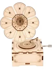 3D Wooden Puzzle Music Box Phonograph Hand Crank Music Box