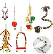 Bird Toys, 6Pcs Parrot Toys Chewing Toys Chew Rope Hammock Climbing Ladder Bird Cage Hanging Decoration Bird Cage Accessories for Budgerigar Parakeet Conure Cockatiel Mynah Love Birds Finches
