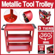 3-Tier Tool Trolley Cart 150KG Steel Rolling Storage Workshop Red tools trolleys