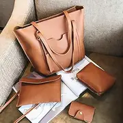 [Tangyongjiao] Luggage & Bags 4 in 1 Casual PU Shoulder Bag Ladies Handbag Messenger Bag with Tassel (Color : Brown)