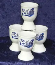 Blue willow egg cups eggcup porcelain set of 4 boxed