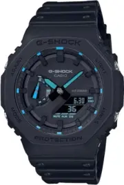 CASIO G-SHOCK MENS GA2100 GA-2100-1A2 CARBON WATCH BLACK BLUE 2-YEAR WARRANTY