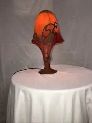 Hand-made Glass Table Lamp Octopus Shape With Silver Decor Orange /red #1