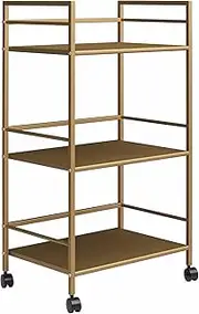 Novogratz Helix 3 Shelf Metal Rolling Utility Cart, Gold