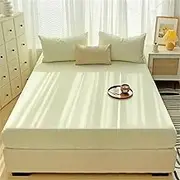 Stripes Elastic Deep Pocket Fitted Sheet – Washed Cotton Plaid Mattress Cover, Simple Style Soft Wrinkle-Free Bed Protector for Home Bedroom Dorm Single Double Queen King Size(Green,200x220cm)