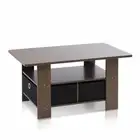 Dark Brown Finish Wooden Coffee Table 2 Black Storage Bins Drawers Magazine Dorm
