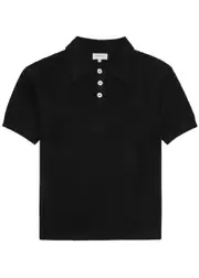 Second Layer Open-knit Cotton Polo Shirt - Black - M M