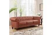 3 Seater Brown Sofa Lounge Chesterfireld Style Button Tufted in Faux Leather