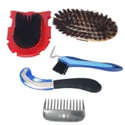 5 Piece Mixed Horse Grooming Kit Pony Mane Tail Comb Bot Remover Body Brush