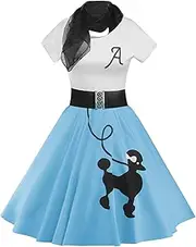 ZEZCLO Retro Poodle Print High Waist Skater Vintage Rockabilly Swing Tee Cocktail Dress