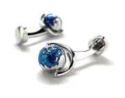 Spinning Globe Cufflinks Earth World Blue Enamel with Silver Trim Europe Cuff