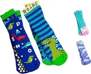 [totes] Girls Boys Kids Cozy Warm Soft Toddler Child Slipper Sock with Non-Slip Grips and Fun Cute Dino/Unicorn design, 2 Pack