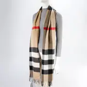 BURBERRY 經典方格紋100%喀什米爾羊毛圍巾(200X36cm)-大/典藏米色