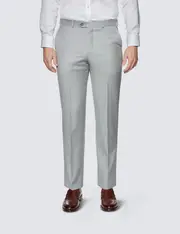 Hawes & Curtis Men's Light Grey Tailored Fit Sharkskin Italian Suit Trousers - 1913 Collection