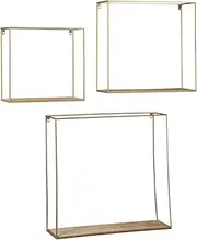 [Signature Design by Ashley] Efharis Shadow Box Set, 3 Piece Wall Shelf, Natural & Gold Finish