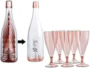 Binxind 5PC Plastic Wine Glasses Bar Goblet Champagne Glass Cold Drink Juice Glass Cocktail Stemware with Storage Container-Pink