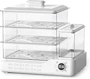 Multifunctional 3 Tier Food Steamer, 800W 24L Electric Steam Box with 1.5L Independent Water Tank, Vegetable Meat Steamer with Display Touch Screen, 12 Hours Appointment White