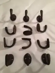 TWELVE (12) Coat / Robe Hooks Cast Iron Brown 1 1/2" Tall Twelve (12) 0170-01203