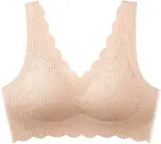 [Generic] One Shoulder Bras for Women Women Bra Sexy Bra Top Solid Vest Lace Seamless Breathable Push Up Top Underwe Womens Bras No Underwire Padded (Beige-e, L)