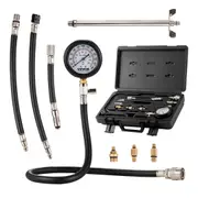 Compression Tester Adapter Kit, 9 Pcs Automotive Engine Cylinder Leak Down Compression Test, Accurate Dual Scale Pressure Gauge 0-300 psi, with Long Reach Hoses and Case for Engine