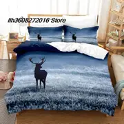 v701 Bed Sheets Animal deer Bedding Set Single Twin Full Queen King Size Bed Set Aldult Kid Bedroom Duvetcover Set Christmas Anime Bed Sheet Set 3-Pie