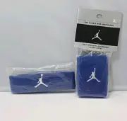 Vintage Nike Jordan Headband & Wristband SET Blue w/ Silver Jumpman Logo 590831